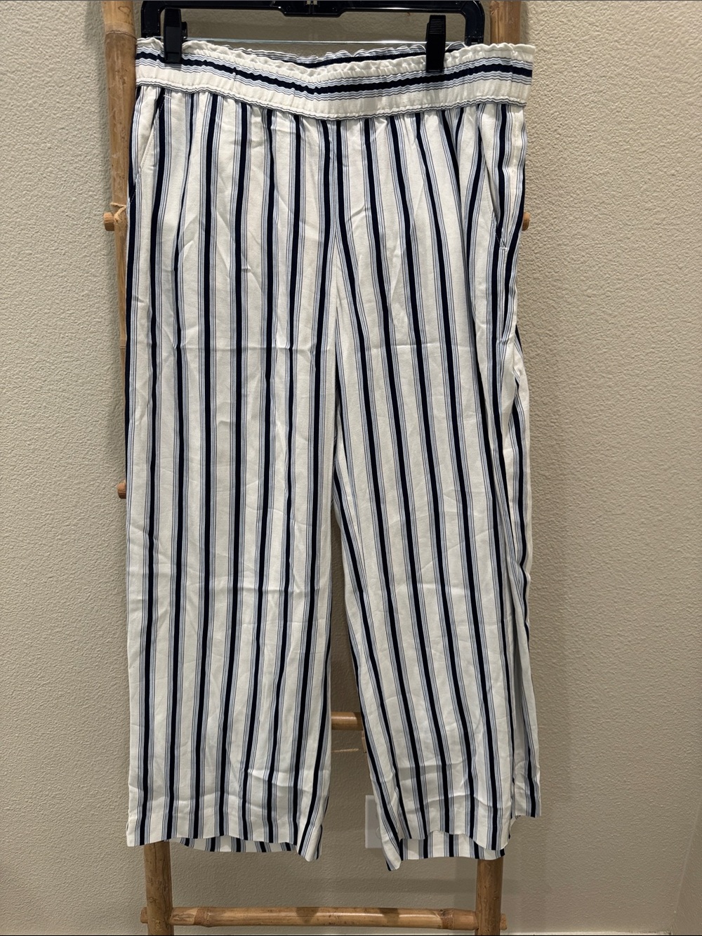 LOFT Navy & White Vertical Stripe Pull-On Chinos